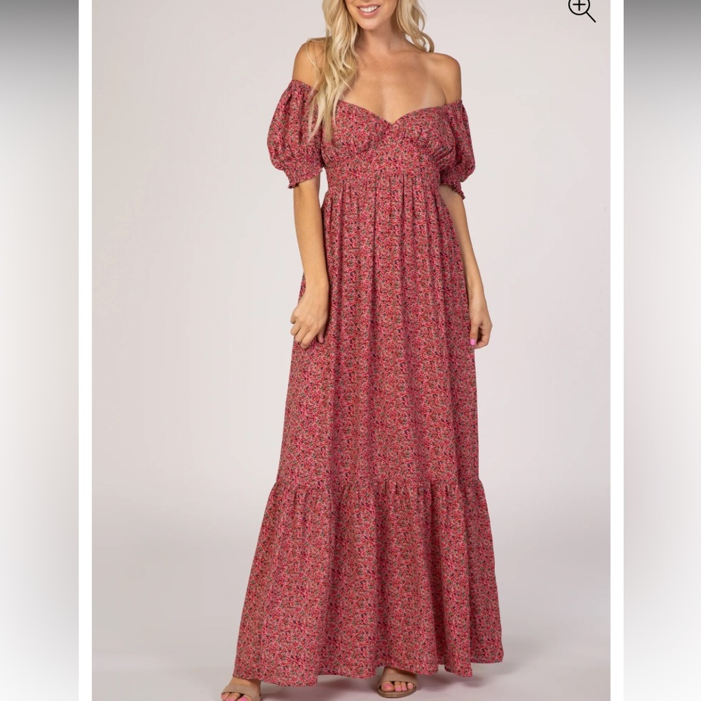 Pink Floral Puff Sleeve Maxi Dress